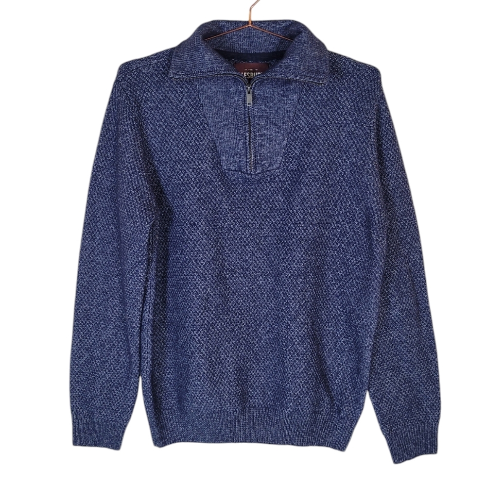 New ALESBURY Navy Jared Seed Stitch Quarter Zip Sweater Size L